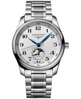 Мужские швейцарские автоматические часы Master Moonphase с браслетом из нержавеющей стали, 40 мм Longines 14125776
