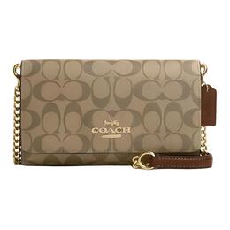 Футболка с покрытием Flap, гладкая кожаная сумка через плечо, маленькая женская сумка золото и хаки Coach cp033-ime74