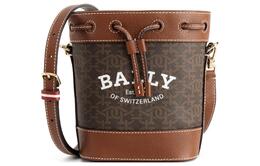 Bally Сумка-ведро из кожи и холста через плечо для женщин коричневая 6301643
