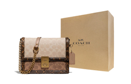 Coach Кожаная сумка Хаттон с крокодиловым принтом и покрытым холстом маленькая квадратная сумка через плечо женская коричневая 89068-b4pvr