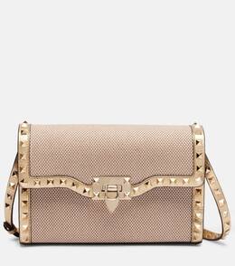 Маленькая сумка-кроссбоди Rockstud из ткани Valentino Garavani, Naturale-Tobacco/Mekong p01056352 | naturale-tobacco/mekong