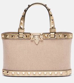 Мини-сумка тоут с кожаной отделкой Rockstud Valentino Garavani, Naturale-Tobacco/Mekong p01056428 | naturale-tobacco/mekong