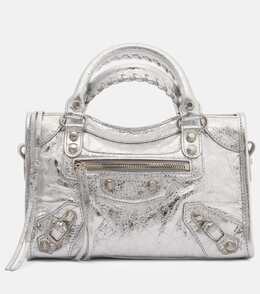 Городской миниатюрный плечевой рюкзак из металлизированной кожи Balenciaga, Silver p01109877 | silver