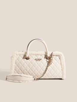 Guess: Бежевая спортивная сумка 