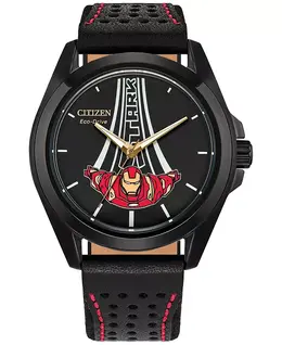 Мужские часы Eco-Drive Marvel Tony Stark, своего рода знаменитые, с черным кожаным ремешком, 43 мм Citizen, black 22685951 | black