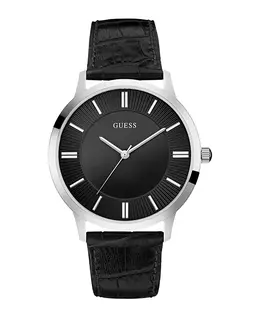 Мужские аналоговые часы с черным кожаным ремешком, 44 мм Guess, black 19298003 | black