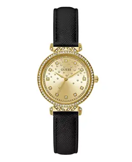 Женские аналоговые черные часы из натуральной кожи 32 мм Guess, black 19707124 | black