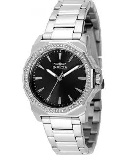 Женские кварцевые часы Speedway 49111 с тремя стрелками и черным циферблатом Invicta, silver 24736056 | silver