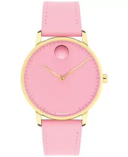 Швейцарские кварцевые часы унисекс с розовым кожаным ремешком, 39 мм Movado, pink 23649421 | pink