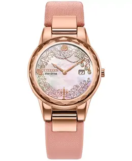 Женские часы Eco-Drive Disney Eternal Beauty Belle с розовым кожаным ремешком, 30 мм, в коробке Citizen, pink 22685952 | pink