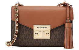 Кожаная наплечная сумка через плечо маленького размера для женщин в темно-коричневом и бежевом цвете Michael Kors 35t0gxoc1b-200