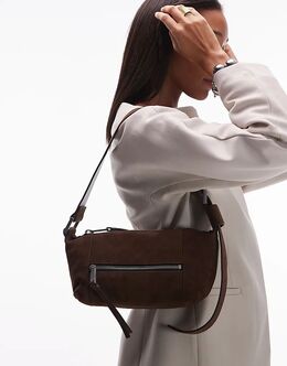 Коричневая замшевая мини-сумка на плечо Allsaints Vega 150236990 | fango brown