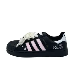 Adidas SUPERSTAR Молочные Пончики Котика с покрытием в виде кошачьей лапки низкие скейтбордские кроссовки унисекс черный розовый белый - розовый, цвет Pink eg4959(team1245-奶芙猫爪） | pink