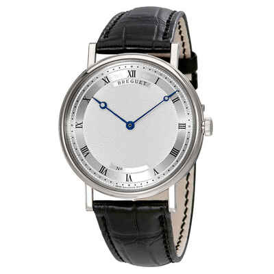 Breguet Classique Mens Automatic Silver Dial 18kt White Gold Ultra Slim Leather Watch Ref.5157BB/11/9V6 (black, arb19957)
