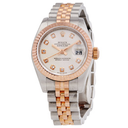Pre-owned Rolex Lady-Datejust Automatic Chronometer Diamond Silver Dial Ladies Watch 179171slvdj