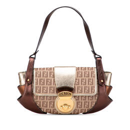 Pre-owned Fendi Zucchino Canvas and Metallic Leather Compilation Shoulder Bag 2308 8br429 lxg 049