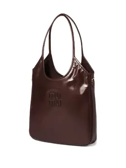 Сумка-тоут с кожаной надписью и логотипом Ivy Miu Miu, коричневый 32706218 | коричневый