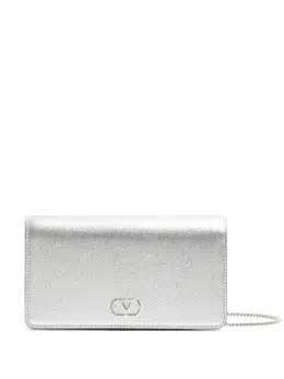 Мини-сумка на плечо с зернистой кожей и логотипом VLogo Valentino Garavani, серебристый 31997563 | серебристый