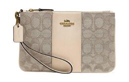 Кошелек-клатч на запястье из телячьей кожи с жаккардовым узором в роскошном стиле небольшого размера для женщин коричневый Coach 5476b-gdshg