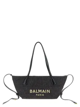 Balmain-Track-Small Rafia Tote Nero-Donna 53086918607188