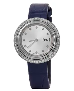 Piaget Possession 29mm Silver Diamond Dial Custom Diamond Bezel Leather Strap Women's Watch g0a43080-cd
