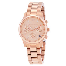 Michael Kors Runway Chronograph Quartz Rose Gold Dial Ladies Watch mk7327