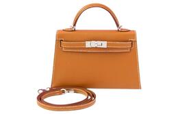 Hermes Мини Келли 2-го поколения женская сумка из кожи Epsom Mini 37 Gold Brown h071302ck37