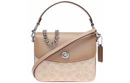 Сумка-мессенджер из холста с кожаными деталями, портативная сумка через плечо, маленькая женская сумка через плечо milk tea Coach 89089-lhpvt