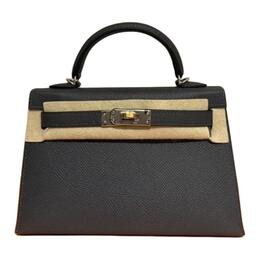 Hermes Мини Келли 2-го поколения женская сумка Epsom Leather Mini 89 Noir Black h086478ct89