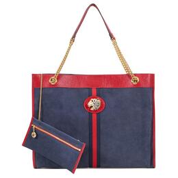 Gucci Сумка из замши, шоппер, большая женская сумка через плечо navy blue и red 537219-0x7ax-4065