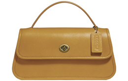 Coach Кожаный клатч Turnlock с одним плечевым ремнем, большой, женский, желтый 129-b4pxy