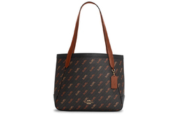 Coach Сумка-шоппер, сумка-тоут, женская сумка через плечо большая из ткани coated canvas с кожаными деталями коричневый black c4061-imblk