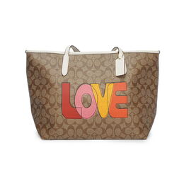 Coach Городская сумка-шопер из покрытого холста с кожаными деталями, большая женская сумка через плечо, коричневая Monogram c2810-imlot