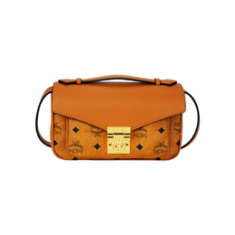 Сумка через плечо из лакированного полотна с кожаными деталями, кросс-боди, женская сумка среднего размера cognac brandy MCM mwrfsxt01co001