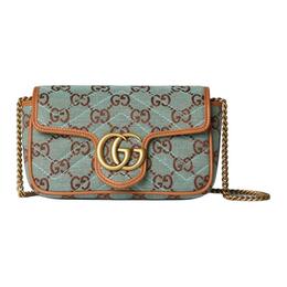 Gucci Сумка кросс-боди, плечевая сумка extra mini для женщин с канвасом и кожаной отделкой, светло-голубой и коричневый 783141-fadat-4941