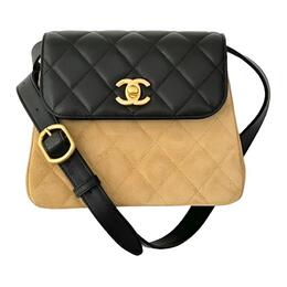 Chanel Замшевая с кожаной ручкой сумка через плечо для женщин coffee & black a94679-b20713-u1528