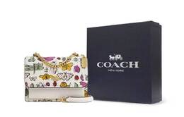 Coach Клатч из лакированного холста с гладкой кожаной отделкой, маленькая женская сумка-кроссбоди gold & chalk multicolor ct259-imcah