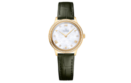 Omega Элегантные женские часы Saucer Series с кварцевым механизмом, белый циферблат 27.5 мм, корпус из 18-каратного золота, ремешок из крокодиловой кожи 434.58.28.60.55.002