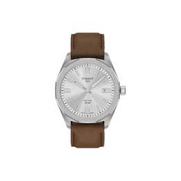 Tissot Часы unisex 39 мм с солнечным кварцевым механизмом prc100, черный циферблат, ремешок из нержавеющей стали и кожи t151.422.33.051.00