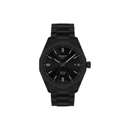 Tissot Часы unisex 39 мм с солнечным кварцевым механизмом prc100, черный циферблат, ремешок из нержавеющей стали и кожи t151.422.33.051.00