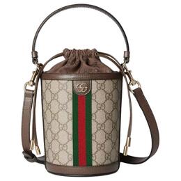 Gucci Ophidia холщовая с кожаной отделкой ведро, мини женская сумка через плечо бежевый и dark brown 838462-fae0o-9869