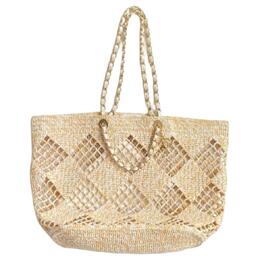 Сумка-шоппер из эффекта волокна рафии и металла, пляжная сумка, женская наплечная сумка-тоут beige Chanel as4576-b15546-nw424