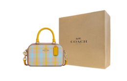 Coach Жаккардовая сумка-сатчел с гладкой кожаной отделкой, кросс-боди, маленькая, женская, ярко-желтая cbi90-imy3f