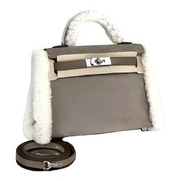 Hermes Сумка кросс-боди Kelly мини женская Grizzly Suede со Swift Calfskin, камень серый и слоновая кость h084115ckab