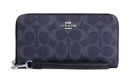 Coach Кошелек-клатч Zip Around Coated Canvas с гладкой кожей малый унисекс Midnight Marine Blue c4452-svn2v