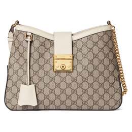 Gucci Сумка-шоппер Padlock Canvas с кожаной отделкой, средняя женская сумка через плечо белый и эбони 795113-khnkg-9761