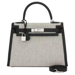 Hermes Сумка Kelly Canvas With Swift Calfskin Kelly Bag Shoulder Bag Crossbody Bag Handbag Women's Gray & Black h082736ckab