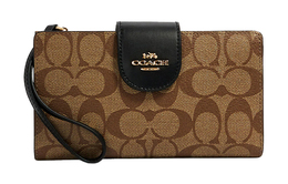 Coach Технологичный кошелек Canvas Leather клатч унисекс Khaki & Black c2874-imcbi