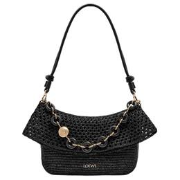 Loewe Сумка женская Raffia Patchwork Calfskin средний размер Black ap22p22x02-1100
