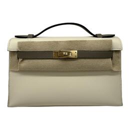 Hermes Мини Келли первого поколения женская сумка через плечо из кожи Swift кремово-белый и асфальтово-серый h537460cz00